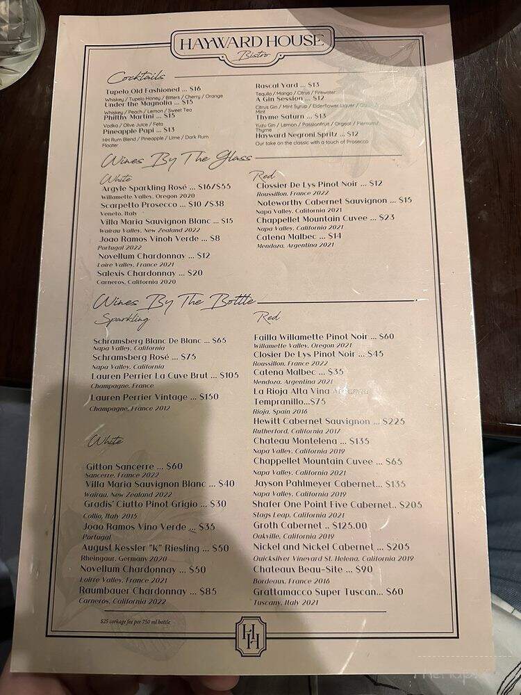 Hayward House Bistro - Tallahassee, FL menu_pic