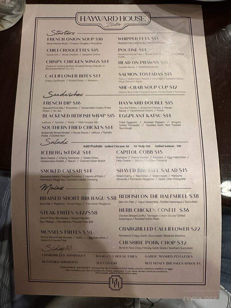 Hayward House Bistro - Tallahassee, FL menu_pic