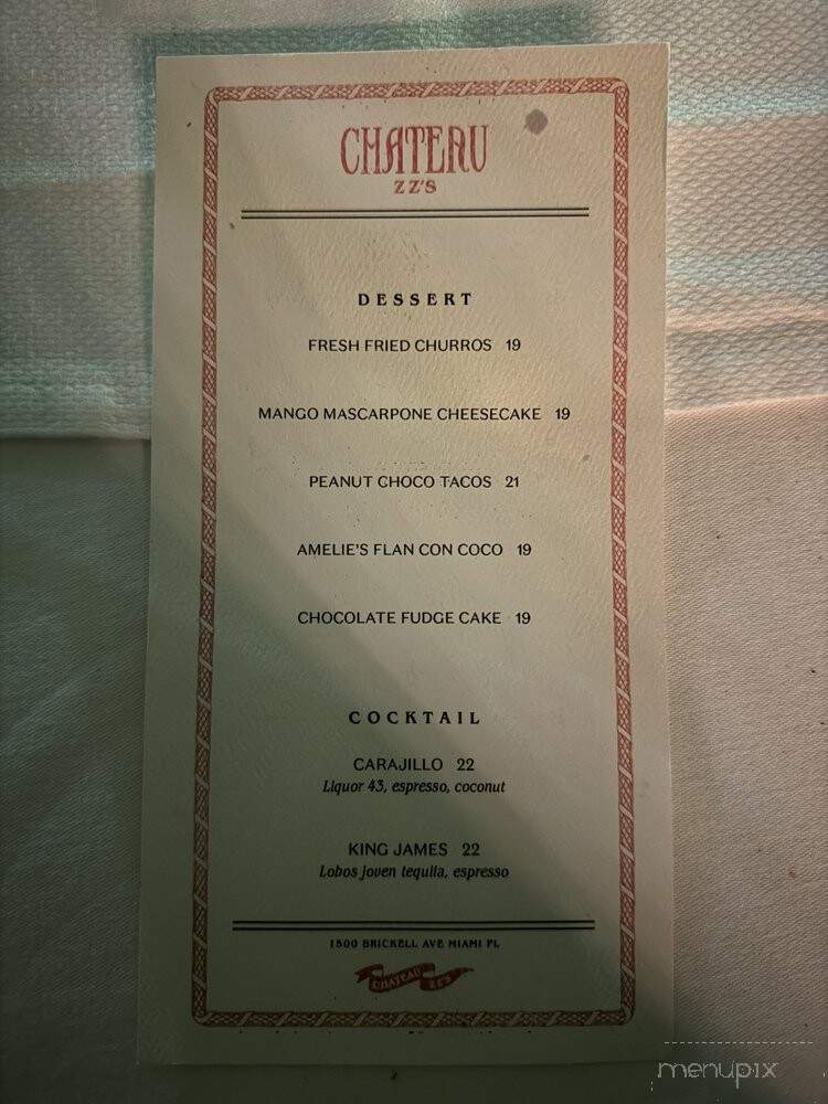 Chateau ZZ's - Miami, FL menu_pic