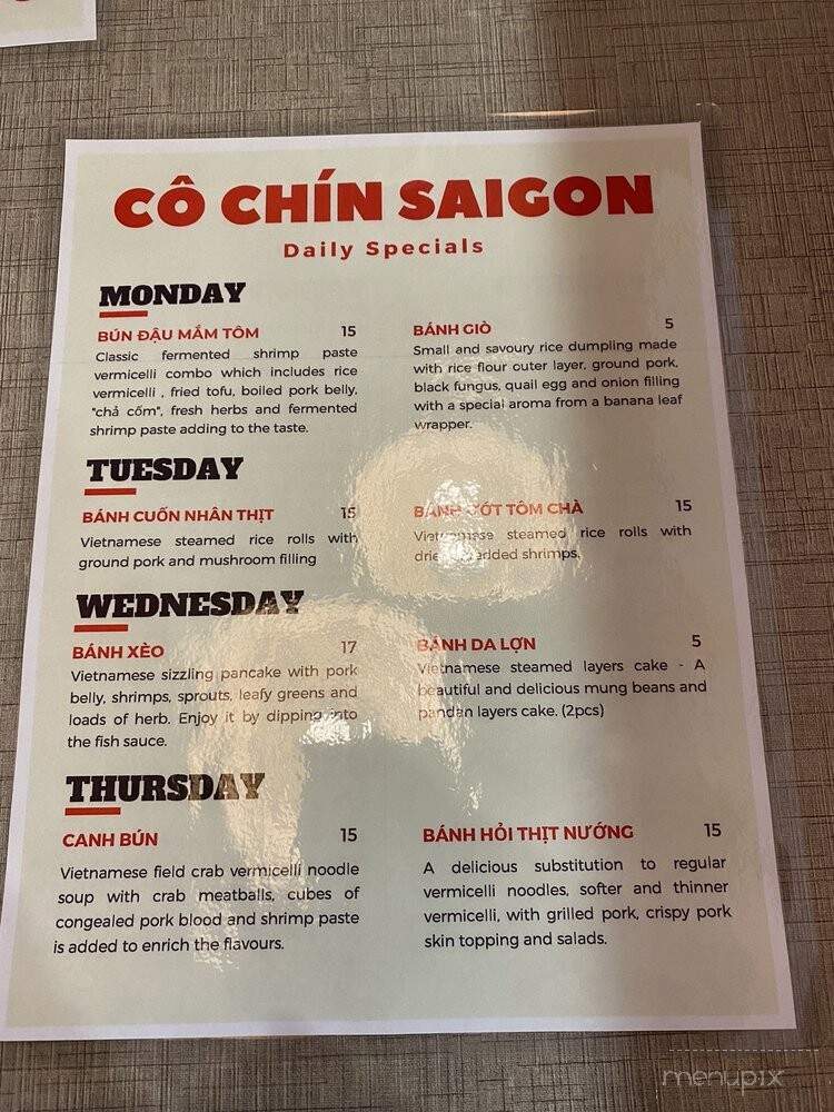 Co Chin Saigon - Edmonton, AB menu_pic