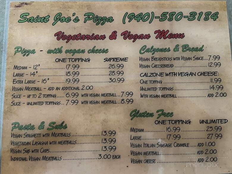Saint Joe's Pizza - Gainesville, TX menu_pic