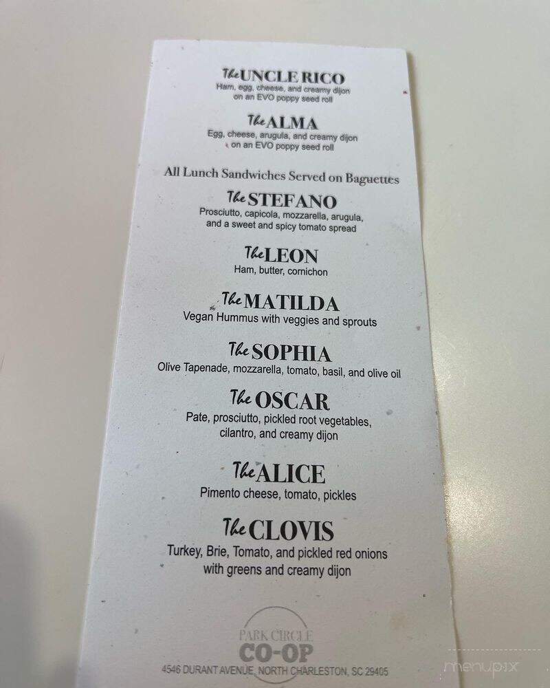 Park Circle Co-Op - North Charleston, SC menu_pic