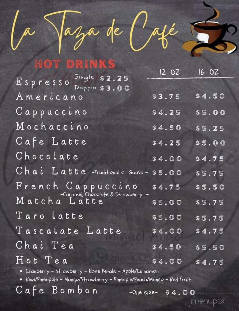 La Taza de Cafe - Hollywood, CA menu_pic