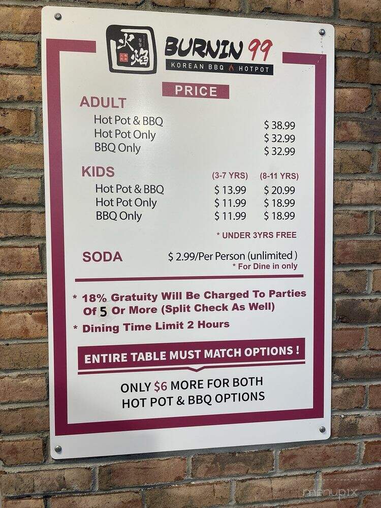 Burnin 99 Korean BBQ & Hotpot - Summerville, SC menu_pic