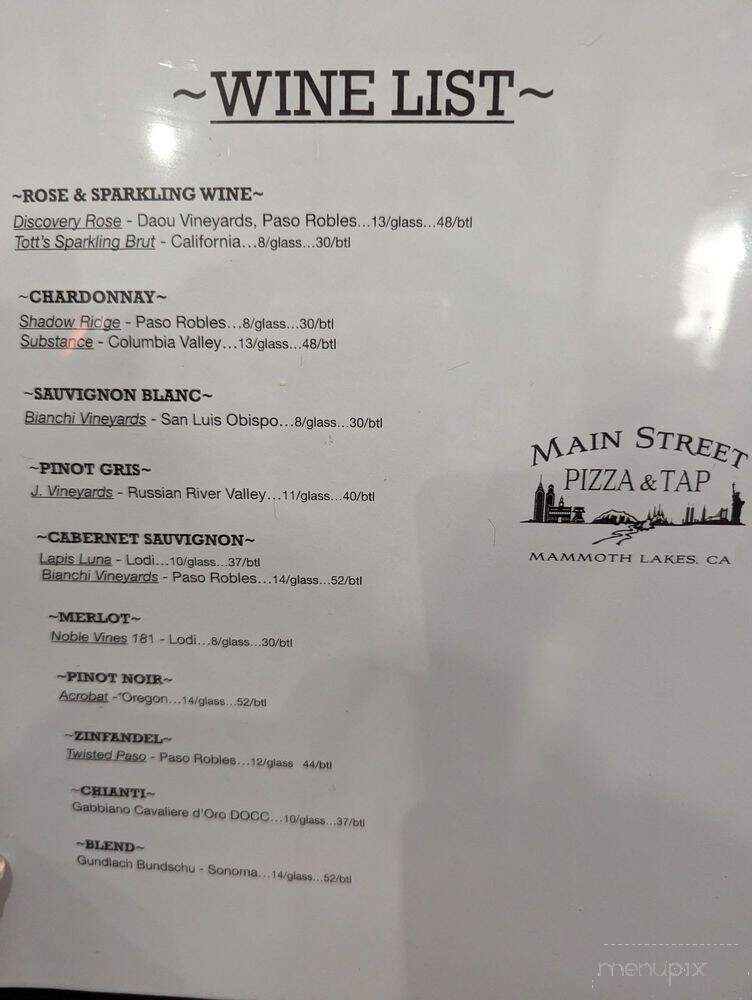 Main Street Pizza and Tap - Mammoth Lakes, CA menu_pic