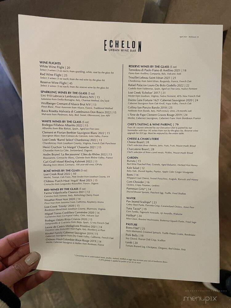 Echelon Wine Bar - Richmond, VA menu_pic