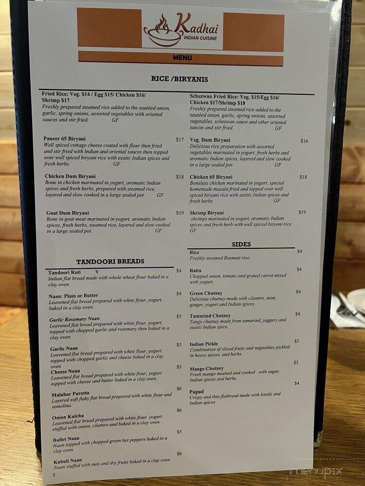 Kadhai Indian Cuisine - Monroe, WA menu_pic