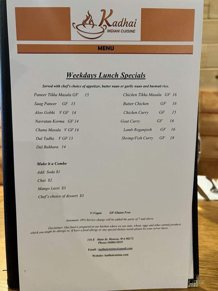 Kadhai Indian Cuisine - Monroe, WA menu_pic