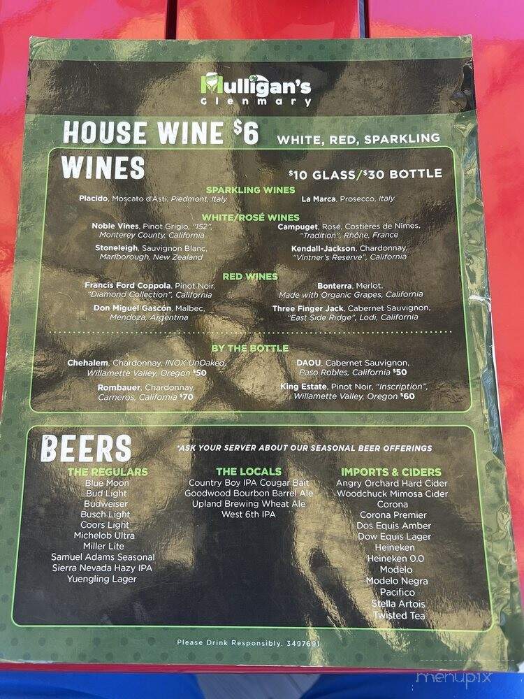 Mulligans - Louisville, KY menu_pic