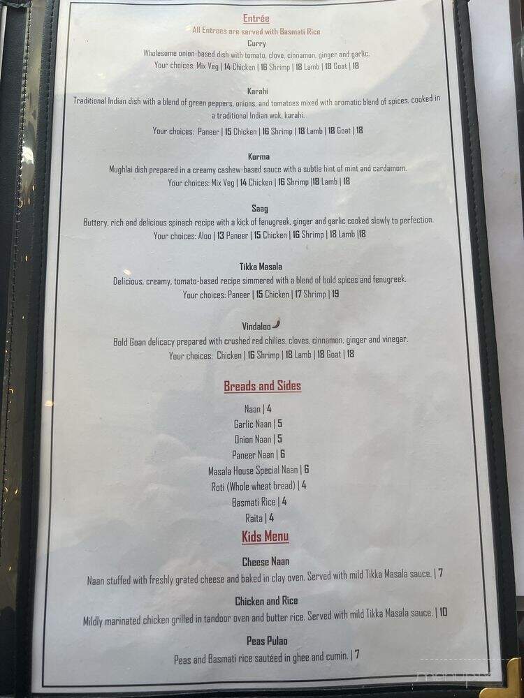 Masala House Indian Bistro - Washington, PA menu_pic