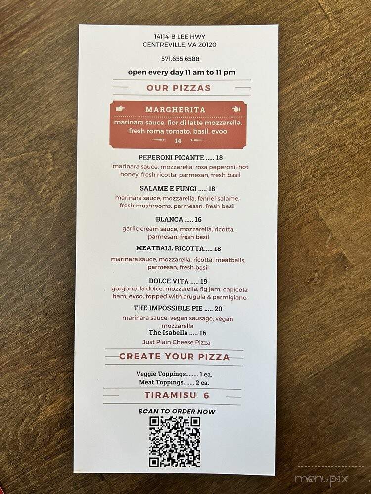 Artisana Pizza - Centreville, VA menu_pic