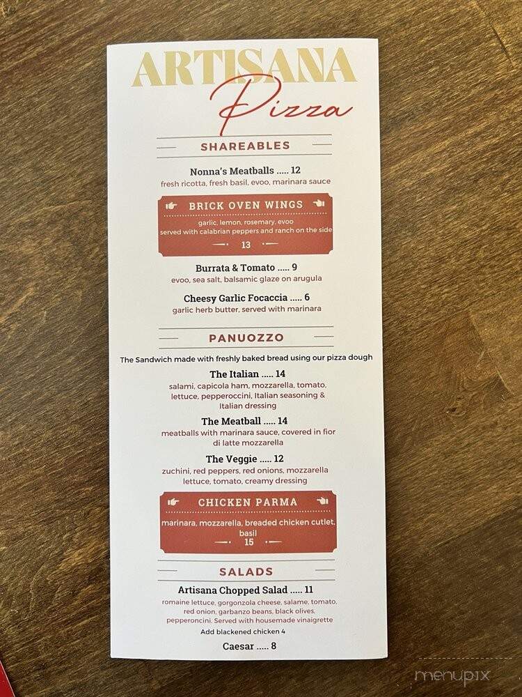 Artisana Pizza - Centreville, VA menu_pic