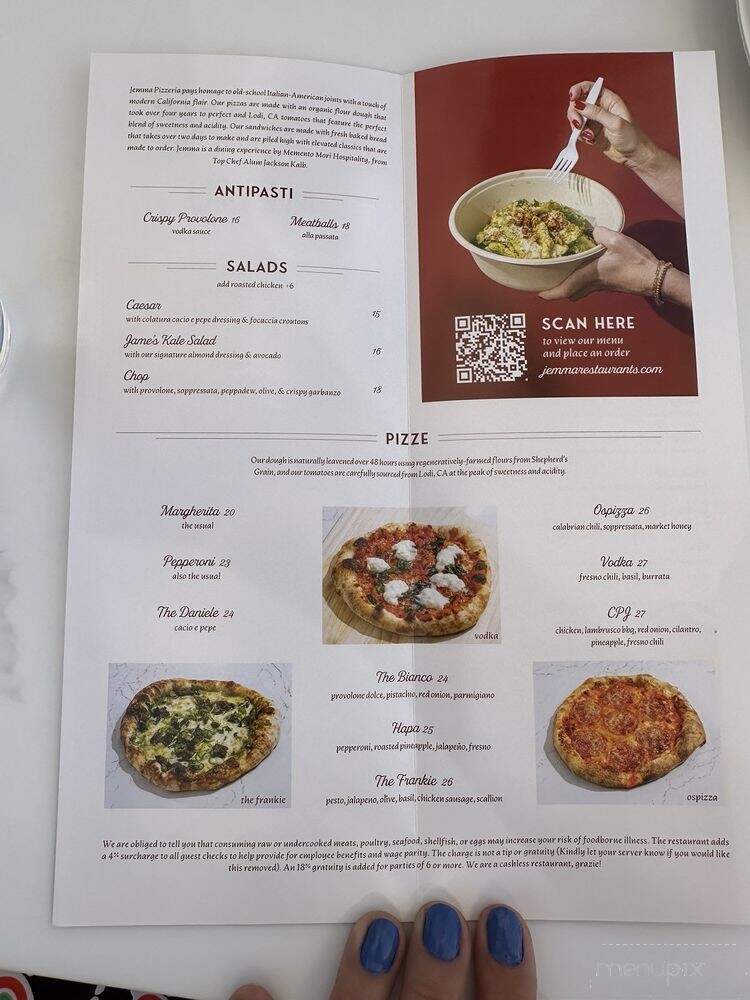 Jemma Pizzeria - Pacific Palisades, CA menu_pic