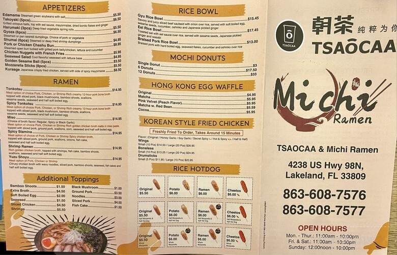 Tsaocaa Tea & Michi Ramen - Lakeland, FL menu_pic