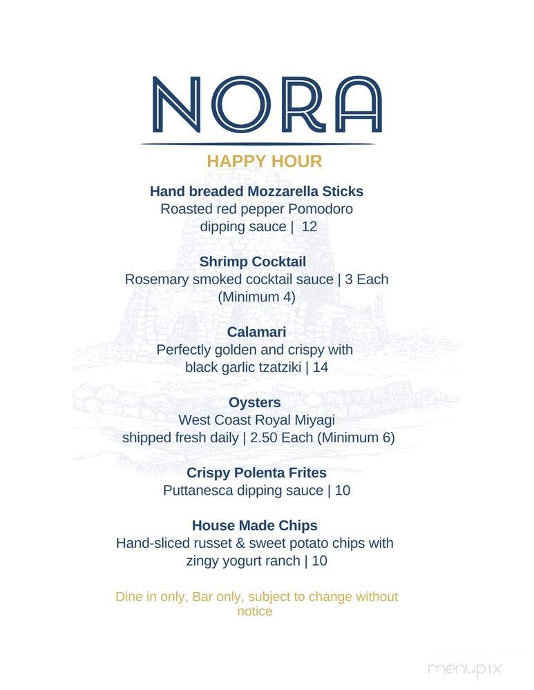 Nora Restaurant - Chicago, IL menu_pic