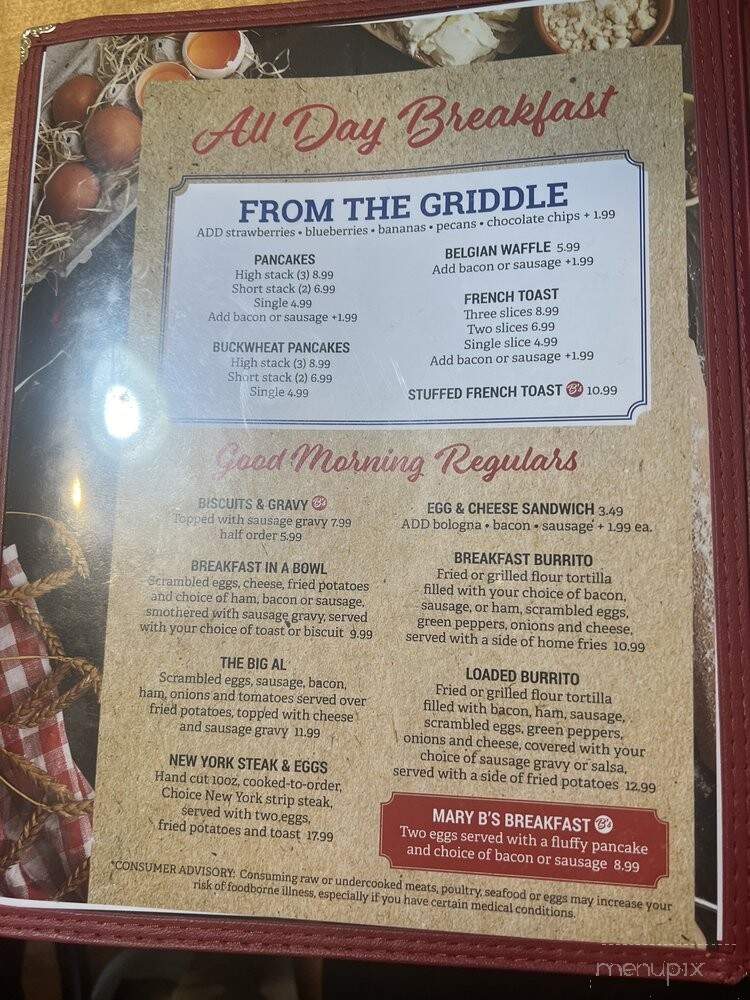 Mary B's Diner - Parkersburg, WV menu_pic