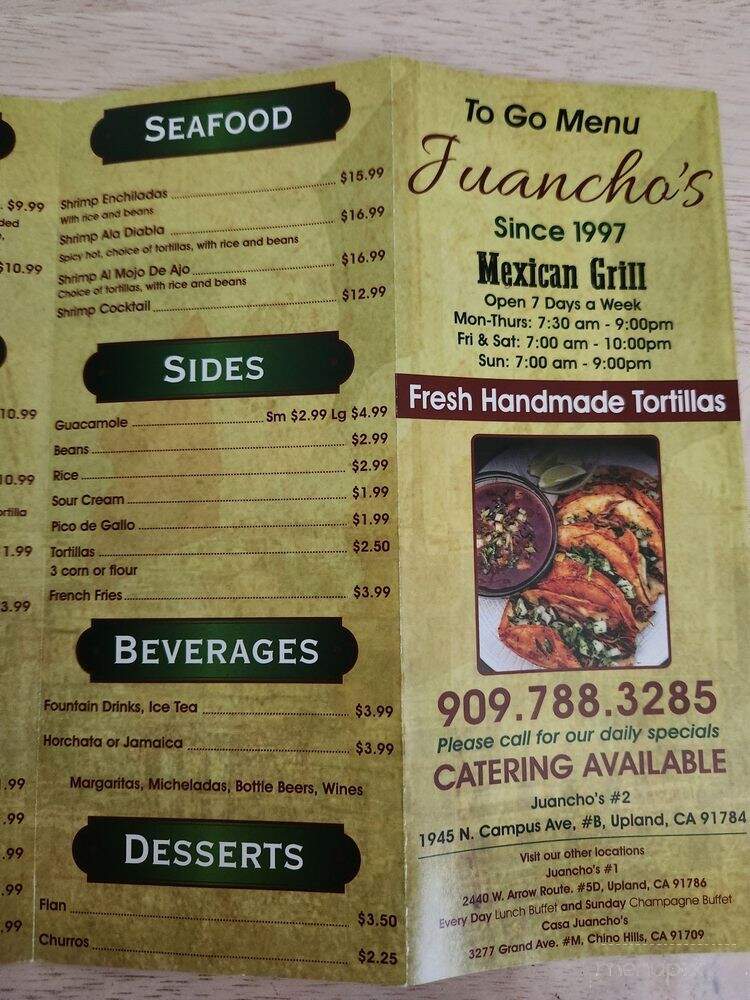 Juanchos Mexican Restaurant - Upland, CA menu_pic