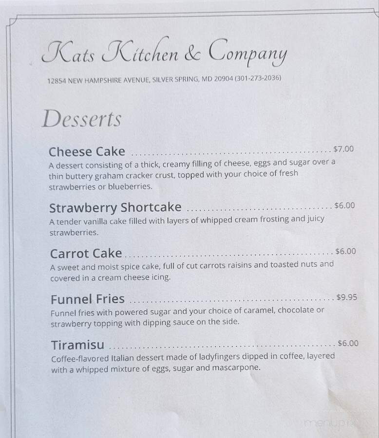 Kats Kitchen - Silver Spring, MD menu_pic