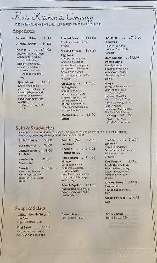 Kats Kitchen - Silver Spring, MD menu_pic