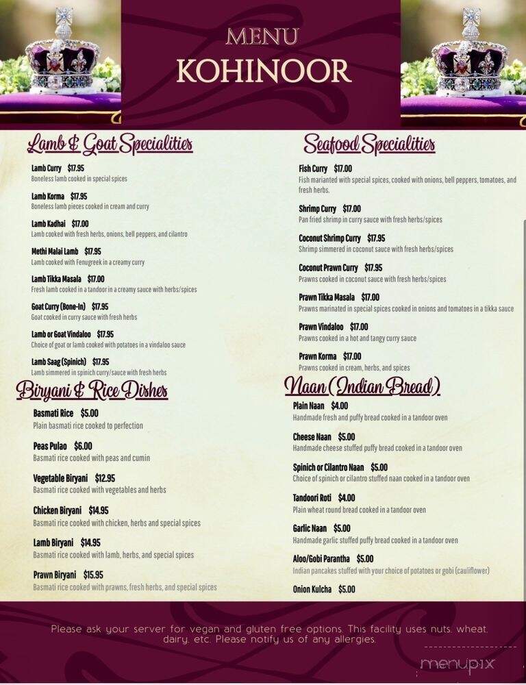 Kohinoor Indian Cuisine - Benicia, CA menu_pic
