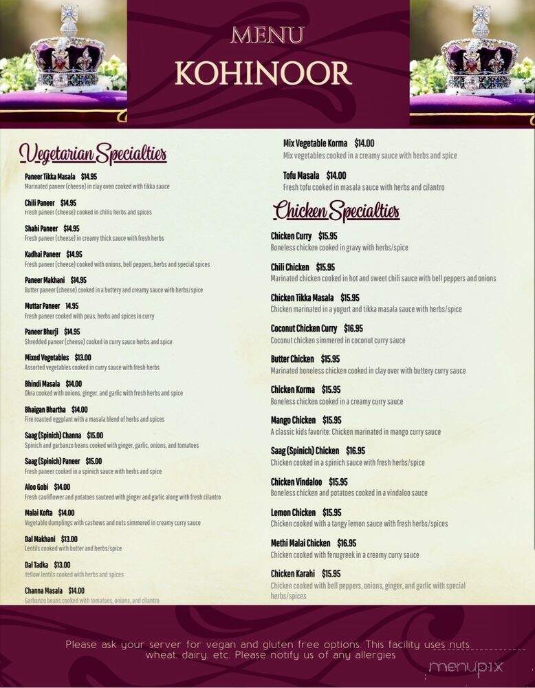 Kohinoor Indian Cuisine - Benicia, CA menu_pic