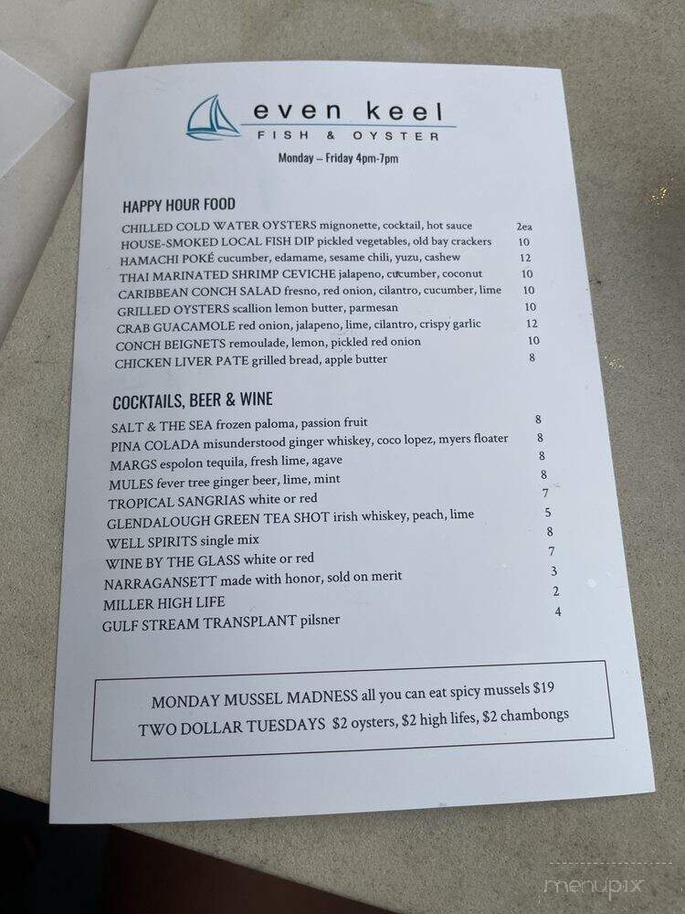Even Keel Las Olas - Fort Lauderdale, FL menu_pic
