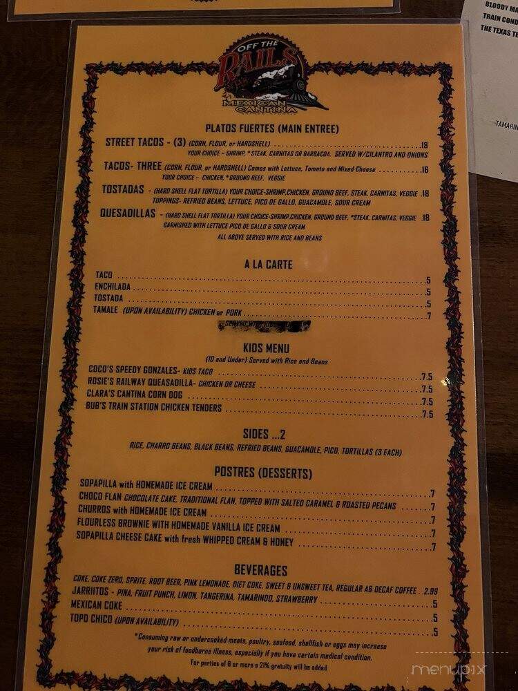 Off the Rails Mexican Cantina - Buford, GA menu_pic