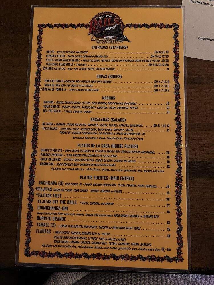 Off the Rails Mexican Cantina - Buford, GA menu_pic