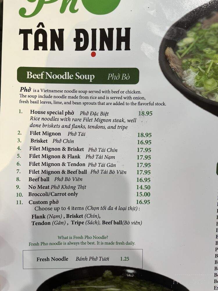 Pho Tan Dinh - San Jose, CA menu_pic