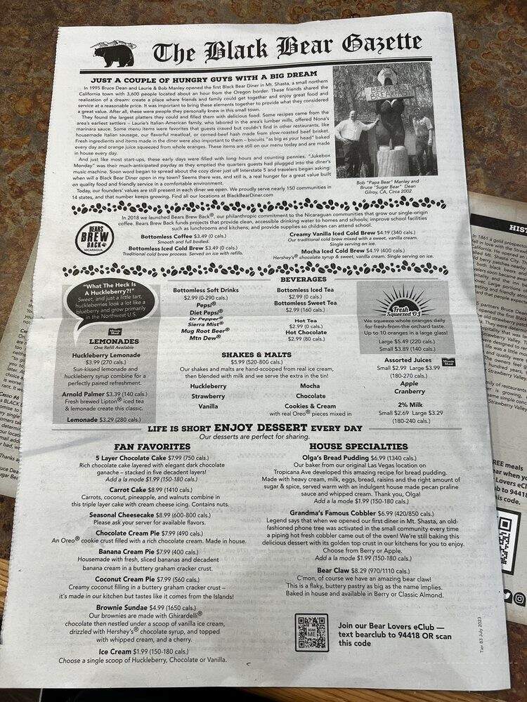 Black Bear Diner - Burleson, TX menu_pic