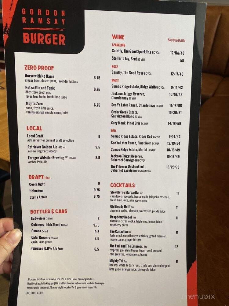 Gordon Ramsay Burger - Coquitlam, BC menu_pic