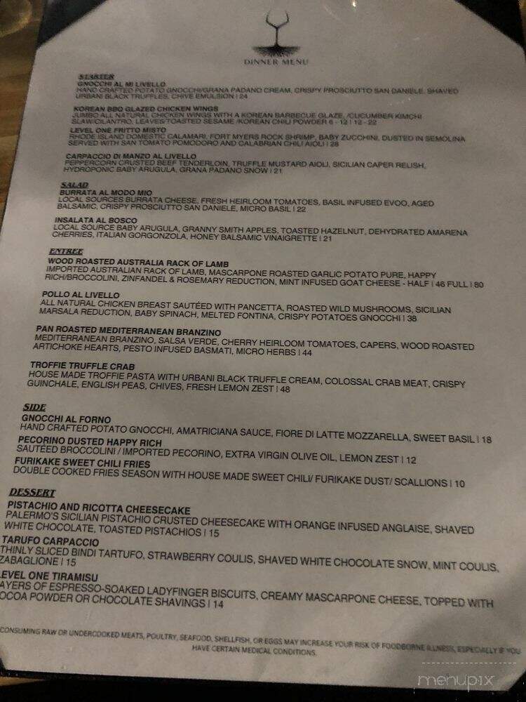 Livello - Coral Springs, FL menu_pic
