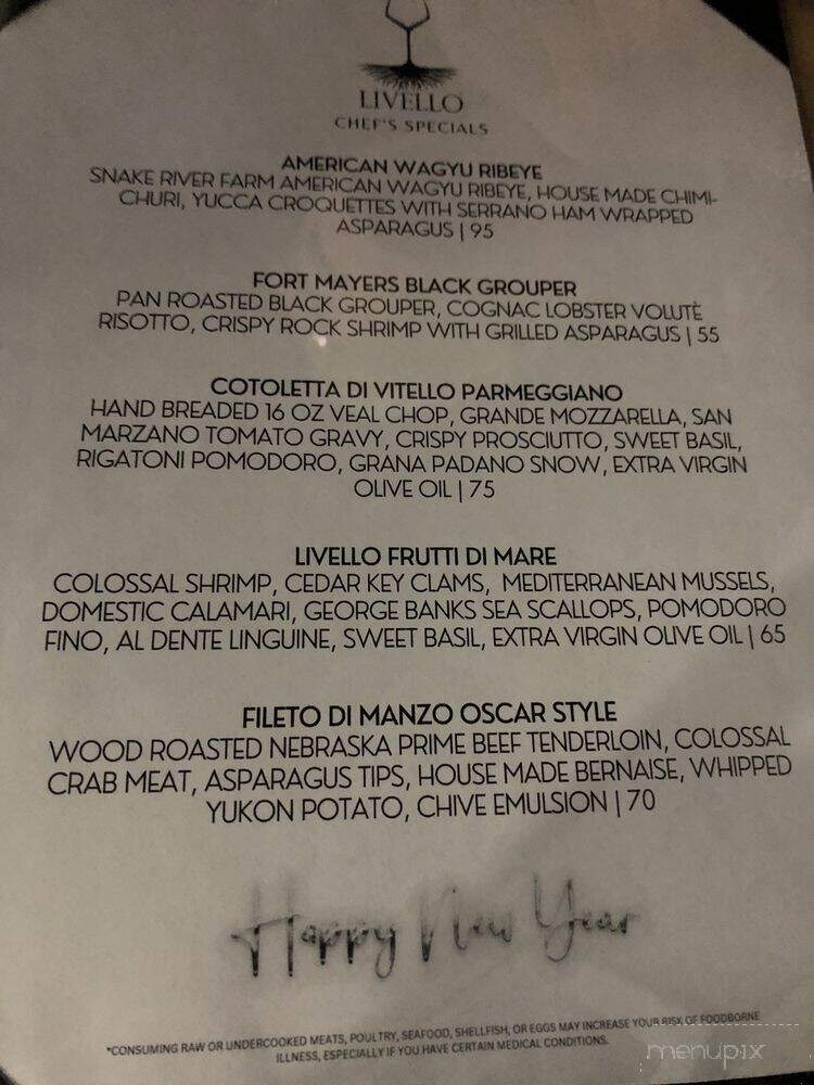 Livello - Coral Springs, FL menu_pic