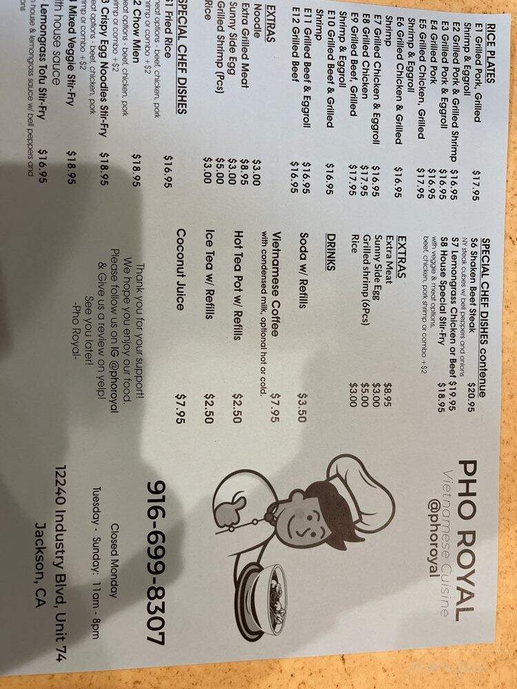 Pho Royal - Jackson, CA menu_pic
