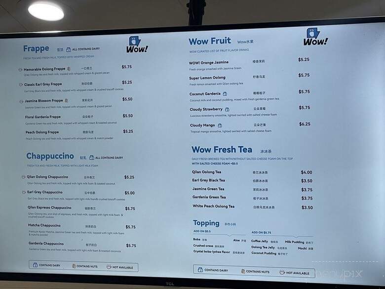 Wow Tea Drink - Cupertino, CA menu_pic