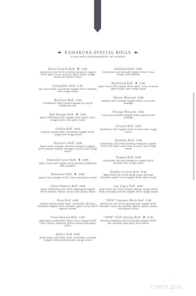 Kamakura Japanese Cuisine - Kirkland, WA menu_pic