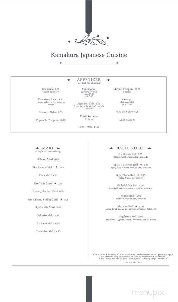 Kamakura Japanese Cuisine - Kirkland, WA menu_pic