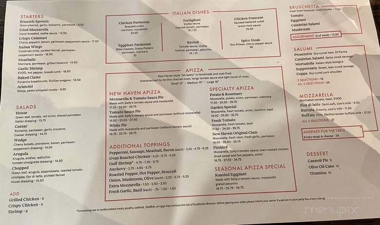 Sally's Apizza - Woburn, MA menu_pic