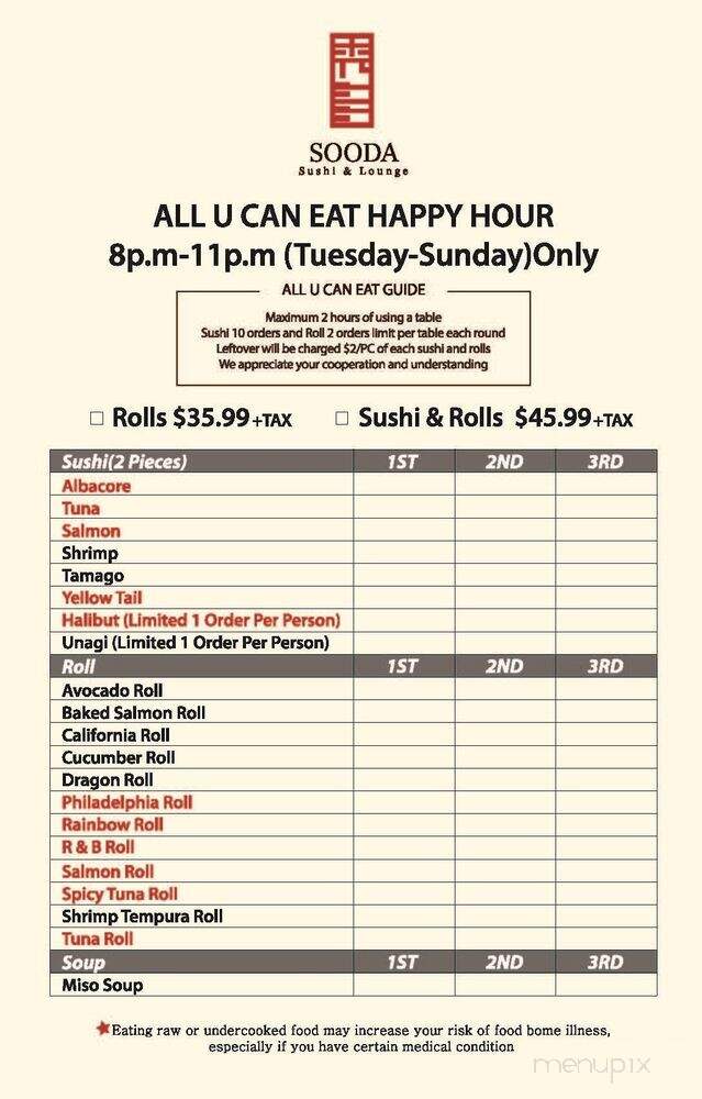 Sooda Sushi & Lounge - Los Angeles, CA menu_pic