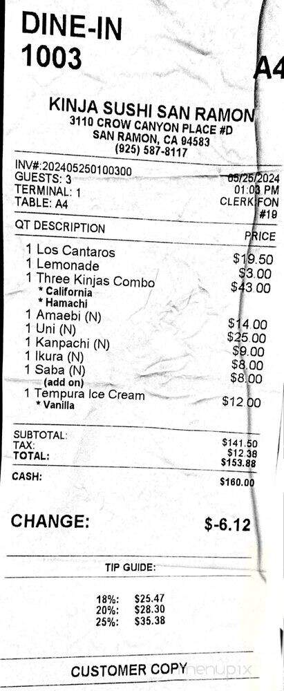 Kinja Sushi - San Ramon, CA menu_pic