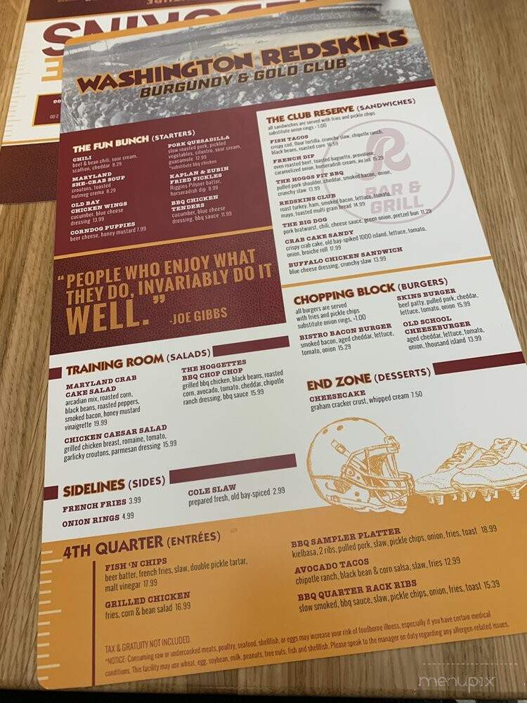 Washington Burgundy & Gold Club - Dulles, VA menu_pic