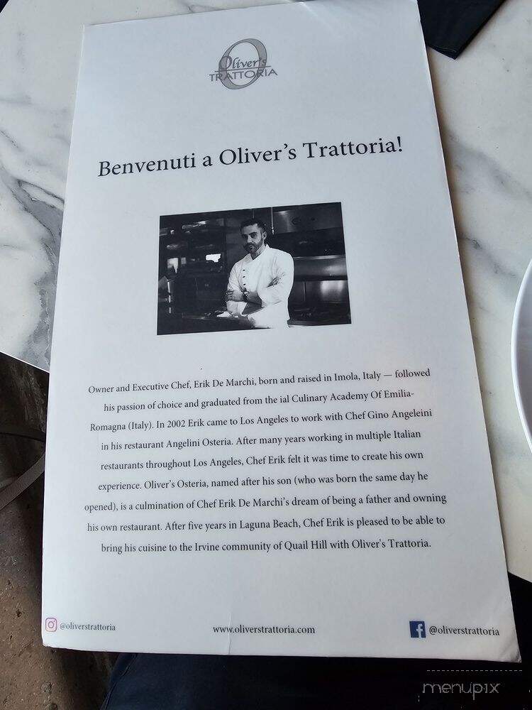 Oliver's Trattoria - Irvine, CA menu_pic