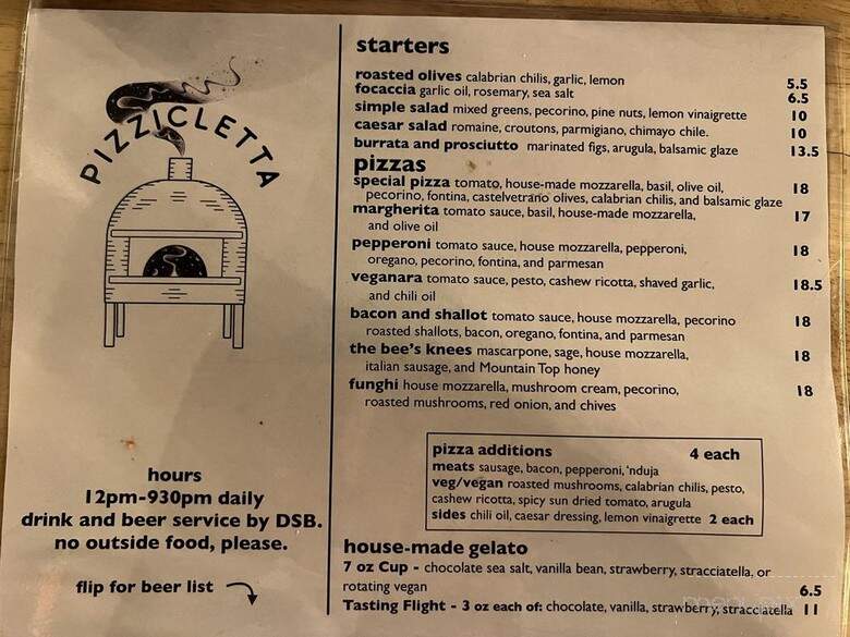 Pizzicletta - Flagstaff, AZ menu_pic