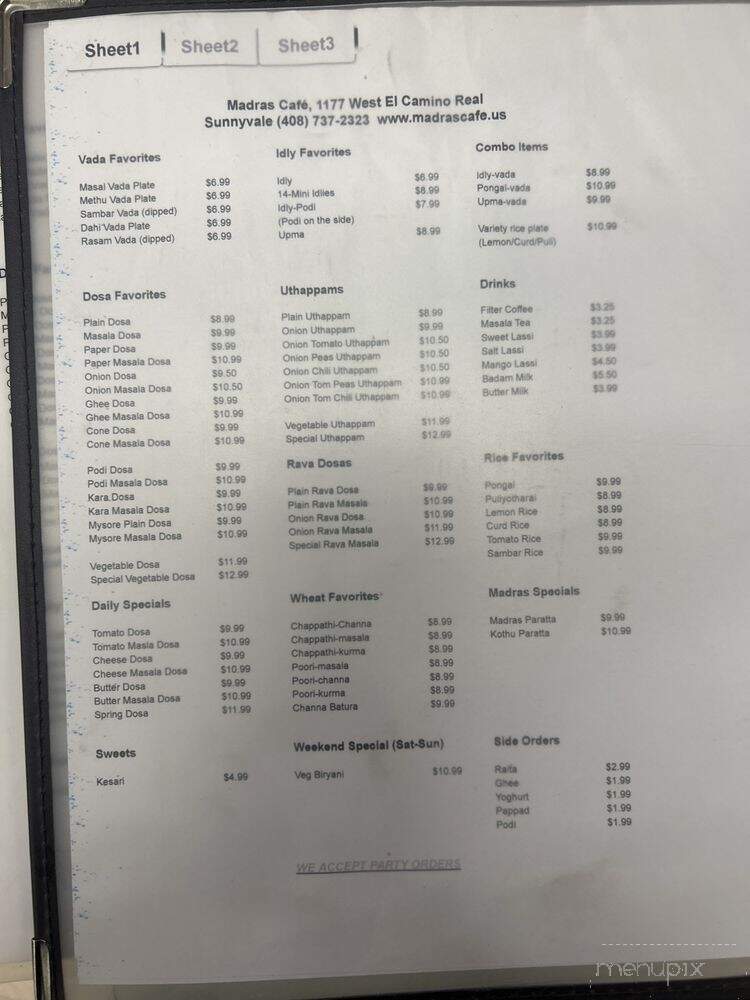 Madras Cafe - Newark, CA menu_pic
