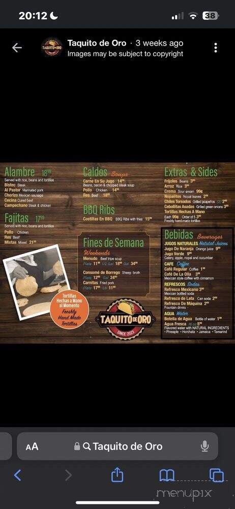 Taquito De Oro - Berwyn, IL menu_pic