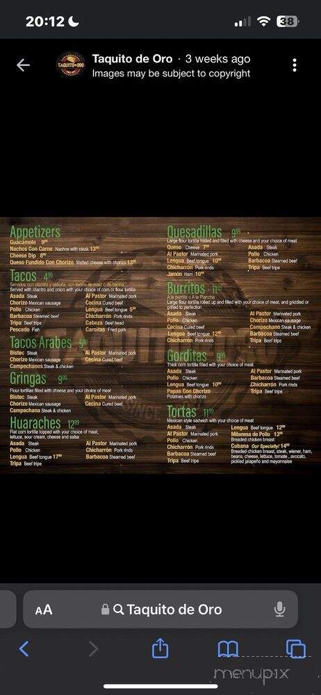 Taquito De Oro - Berwyn, IL menu_pic