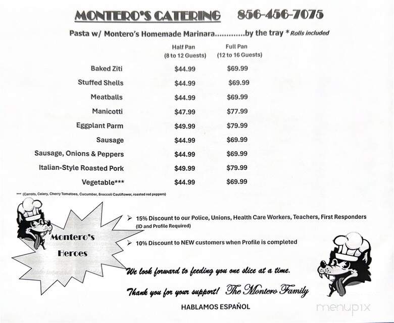 Montero's Pizza - Brooklawn, NJ menu_pic