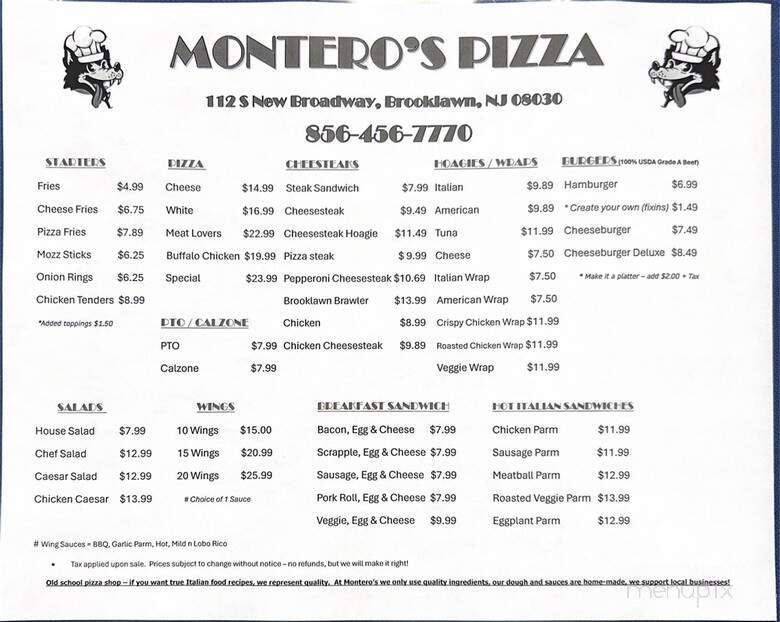 Montero's Pizza - Brooklawn, NJ menu_pic