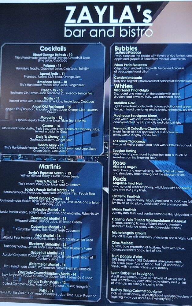 Zayla's Bar & Bistro - Bozrah, CT menu_pic