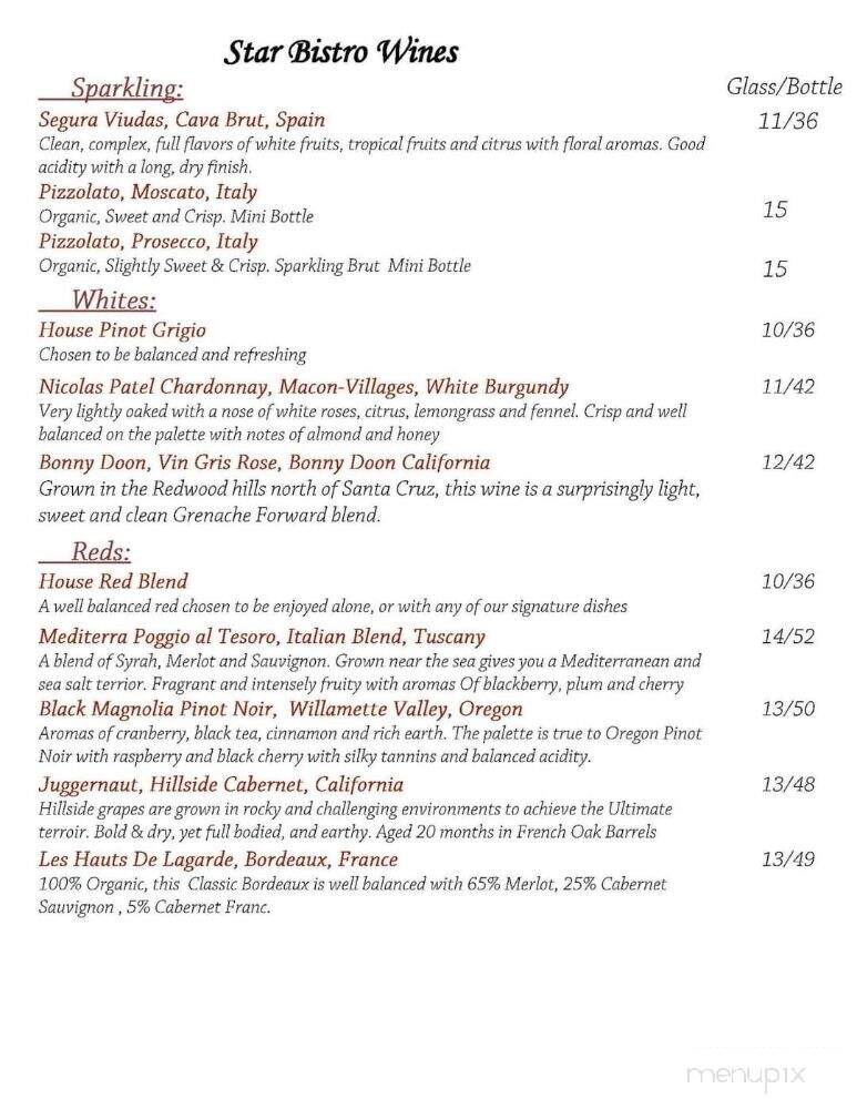 Star Bistro - Cornville, AZ menu_pic
